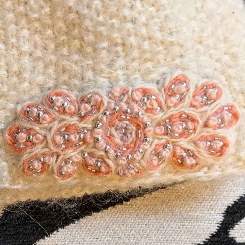 Anthropologie NWT French Knot Handmade Cream Bernie. - Picture 3 of 6